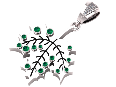 Golden Leaf Pendant with Emerald Accents Modello 3D