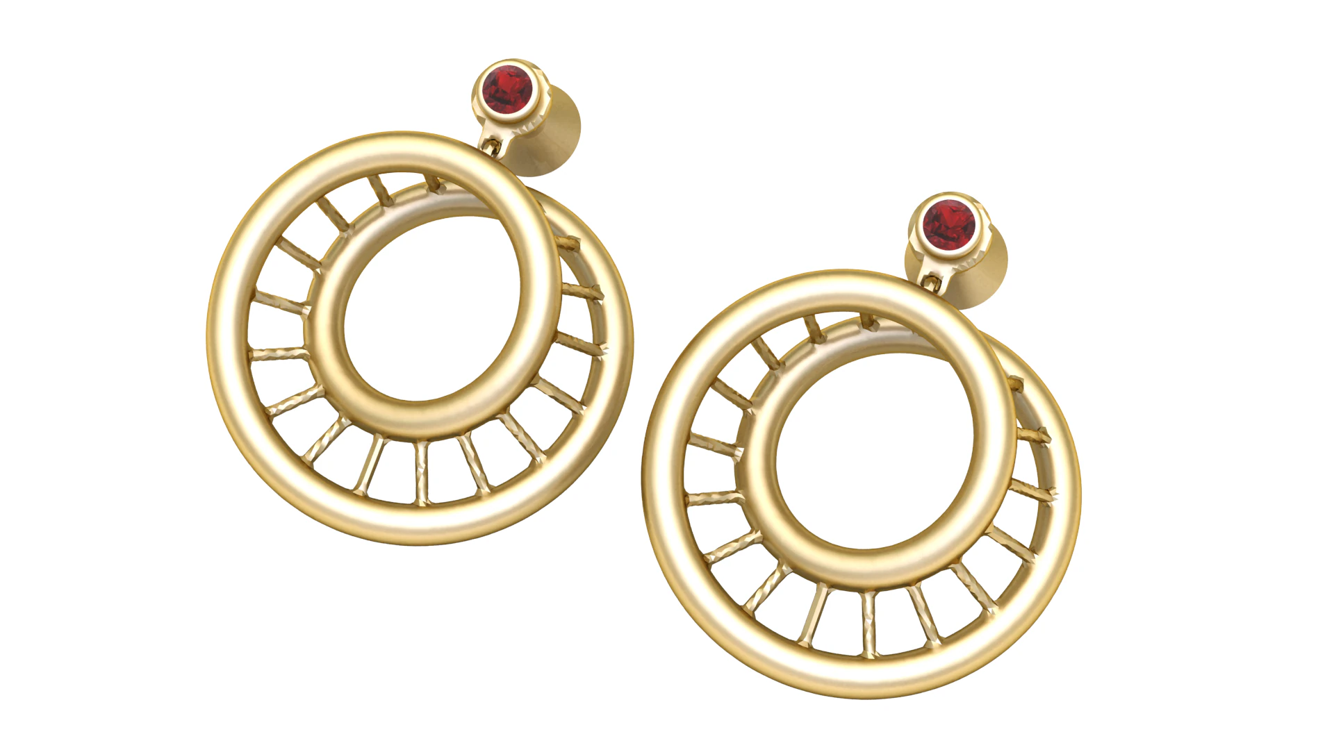 Golden Circle Hoop Earrings with Ruby Studs 3D Model .c4d .max .obj .3ds .fbx .stl .blend