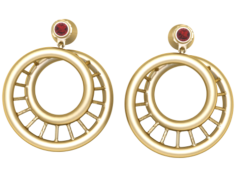 Golden Circle Hoop Earrings with Ruby Studs 3Dモデル
