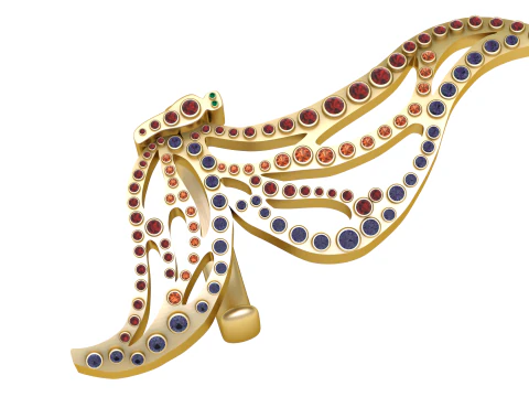 Rainbow Gemstone Dragonfly Gold Pendant 3D Model