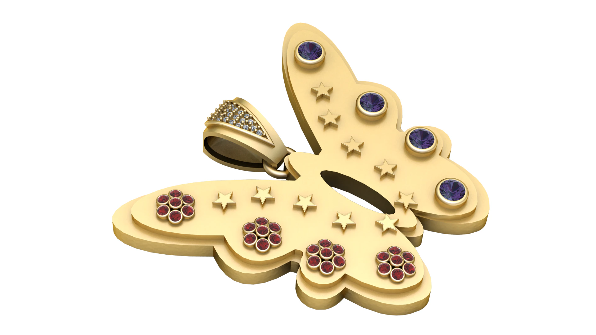Celestial Butterfly Gold Pendant with Gemstone Accents 3D Model .c4d .max .obj .3ds .fbx .stl .blend