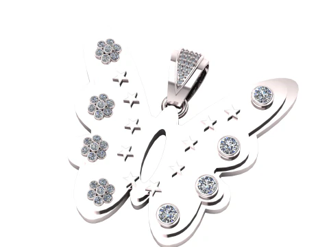 Celestial Butterfly Gold Pendant with Gemstone Accents 3D Model