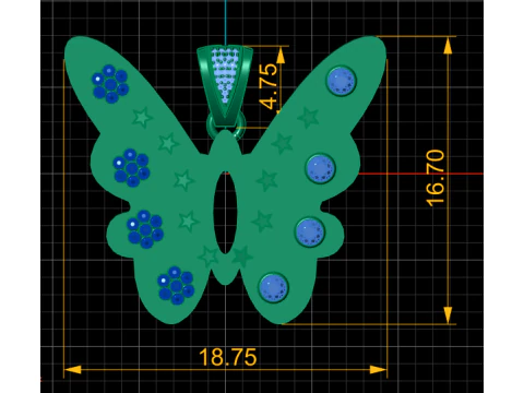 Celestial Butterfly Gold Pendant with Gemstone Accents 3D Model