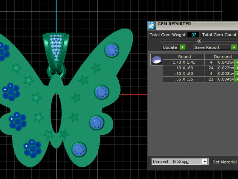 Celestial Butterfly Gold Pendant with Gemstone Accents 3D Model