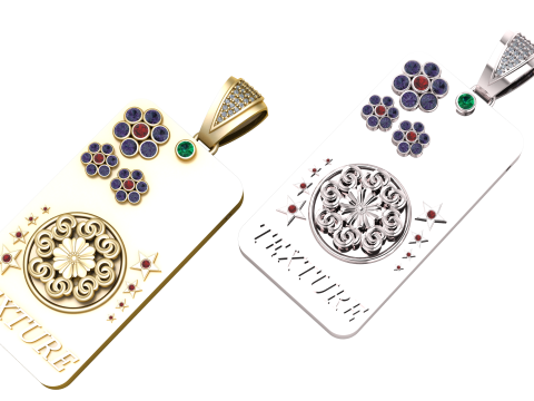 Royal Texture Gold Pendant with Floral Gemstone Motifs 3D 模型