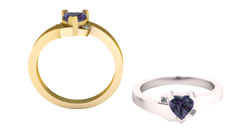 Heart-Shaped Amethyst Solitaire Ring with Diamond Accents 3D Model .c4d .max .obj .3ds .fbx .stl .blend