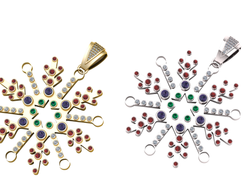 Royal Snowflake Multicolor Gemstone Gold Pendant 3D Модель