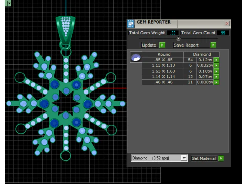 Royal Snowflake Multicolor Gemstone Gold Pendant 3D Model