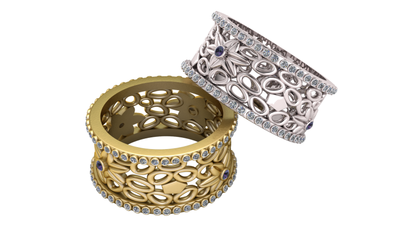 Floral Majesty Diamond Band 3D Print Model .c4d .max .obj .3ds .fbx .stl .blend 