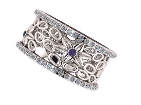 Floral Majesty Diamond Band 3D Print Model