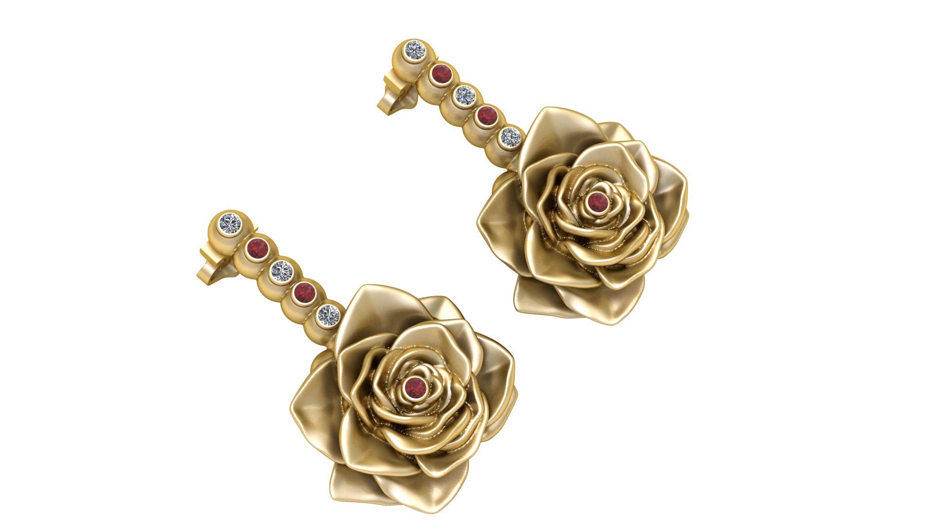Blooming Rose Gemstone Earrings 3D Print Model .c4d .max .obj .3ds .fbx .stl .blend 