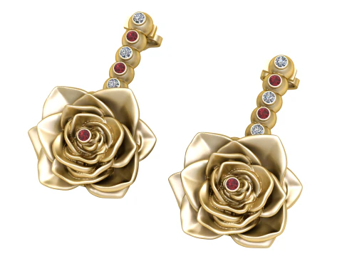 Blooming Rose Gemstone Earrings 3D Print Model