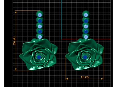 Blooming Rose Gemstone Earrings 3D Print Model