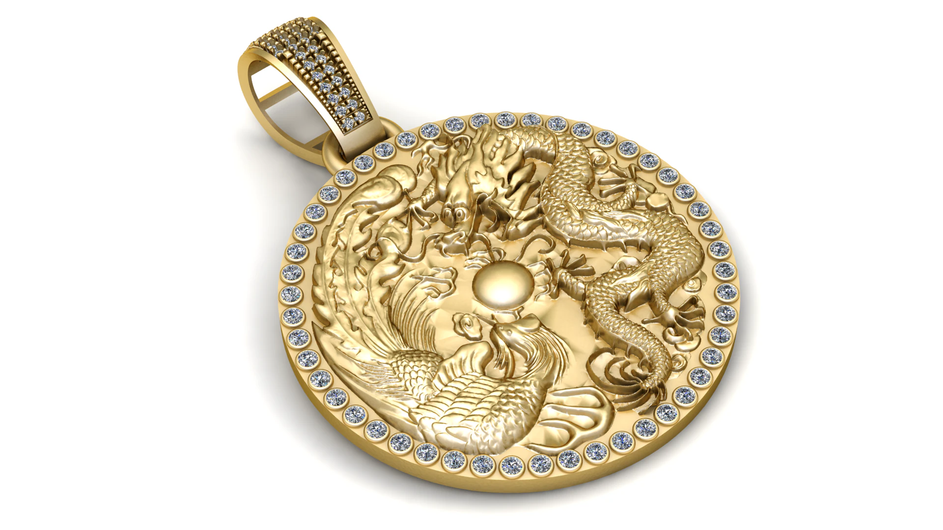 Dragon Phoenix Harmony Medallion 3D Print Model .c4d .max .obj .3ds .fbx .stl .blend