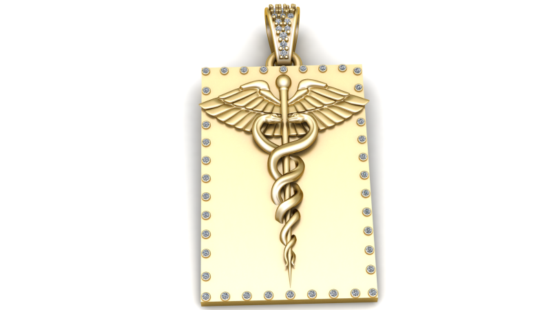 Caduceus Medical Gold Pendant 3Dプリントモデル .c4d .max .obj .3ds .fbx .stl .blend
