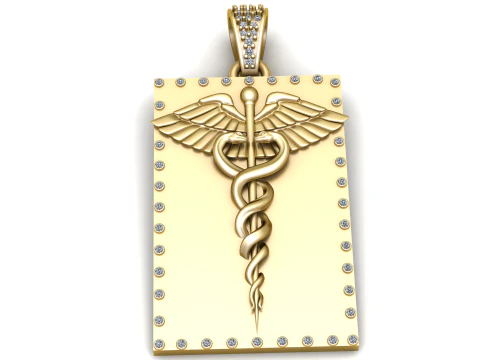 Pendentif Caduc&eacute;e M&eacute;dical en Or Modèles 3D en vedette