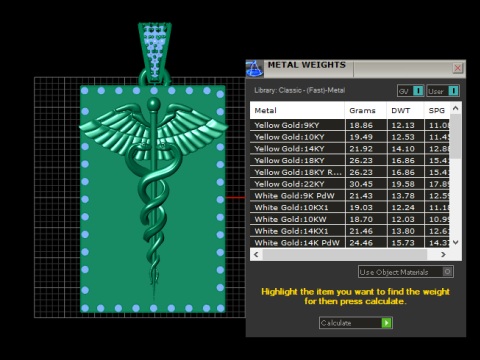 Caduceus Medical Gold Pendant 3Dプリントモデル