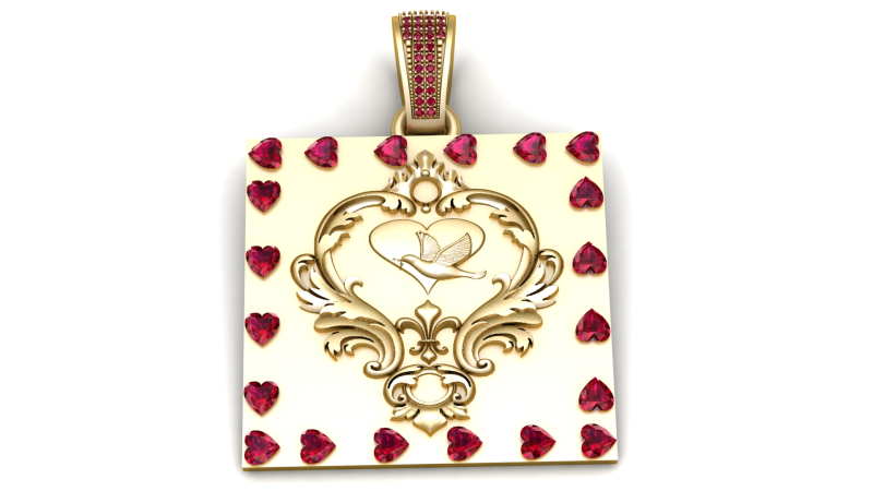 Hummingbird Heart Rose Pendant 3D Print Model .c4d .max .obj .3ds .fbx .stl .blend