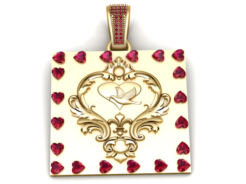 Hummingbird Heart Rose Pendant 3D Принт Модель