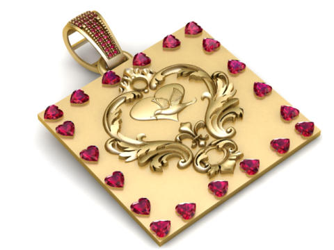 Hummingbird Heart Rose Pendant 3D Print Model