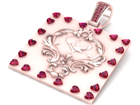 Hummingbird Heart Rose Pendant 3D Print Model