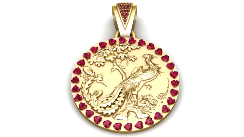 Phoenix Bloom Gold Pendant 3D printmodel .c4d .max .obj .3ds .fbx .stl .blend