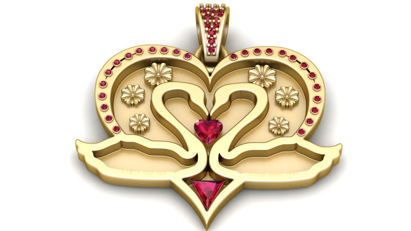 Amethyst Swan Heart Love Pendant Modello di stampa 3D .c4d .max .obj .3ds .fbx .stl .blend