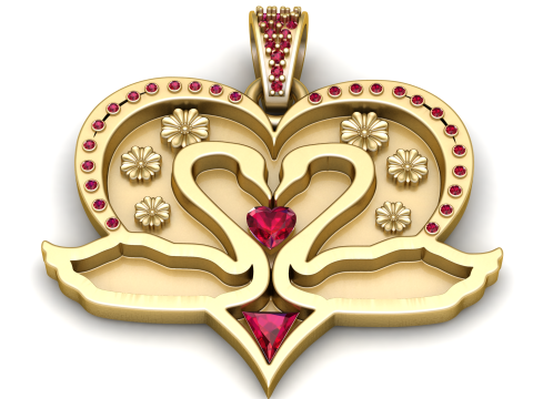 Amethyst Swan Heart Love Pendant 3D Принт Модель