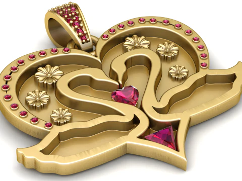 Amethyst Swan Heart Love Pendant 3D Print Model