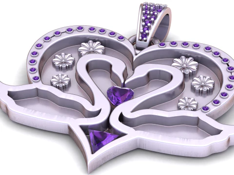 Amethyst Swan Heart Love Pendant 3D Print Model