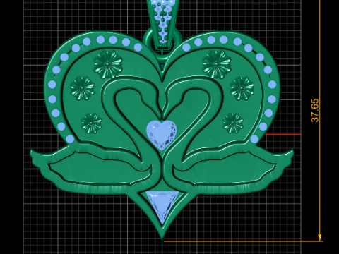 Amethyst Swan Heart Love Pendant 3D Print Model