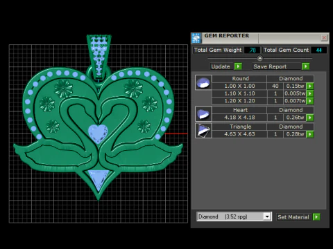 Amethyst Swan Heart Love Pendant 3D Print Model