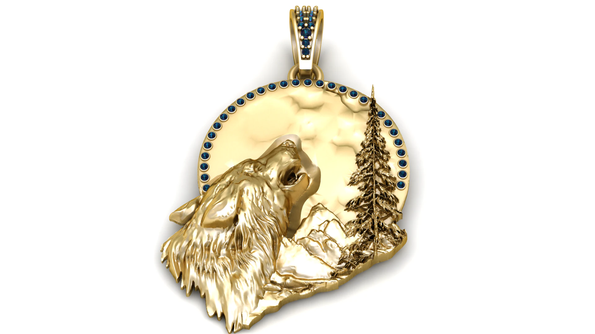 Golden Howling Wolf Wilderness Pendant 3D Print Model .c4d .max .obj .3ds .fbx .stl .blend 