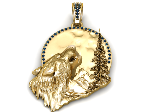 Golden Howling Wolf Wilderness Pendant Modello di stampa 3D