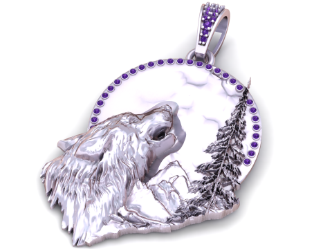 Golden Howling Wolf Wilderness Pendant 3D Принт Модель