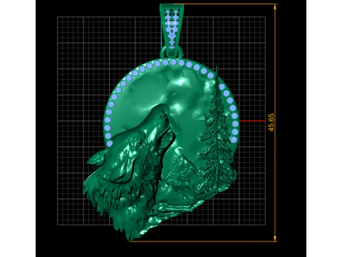Golden Howling Wolf Wilderness Pendant 3D Print Model