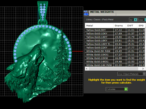 Golden Howling Wolf Wilderness Pendant 3D Print Model