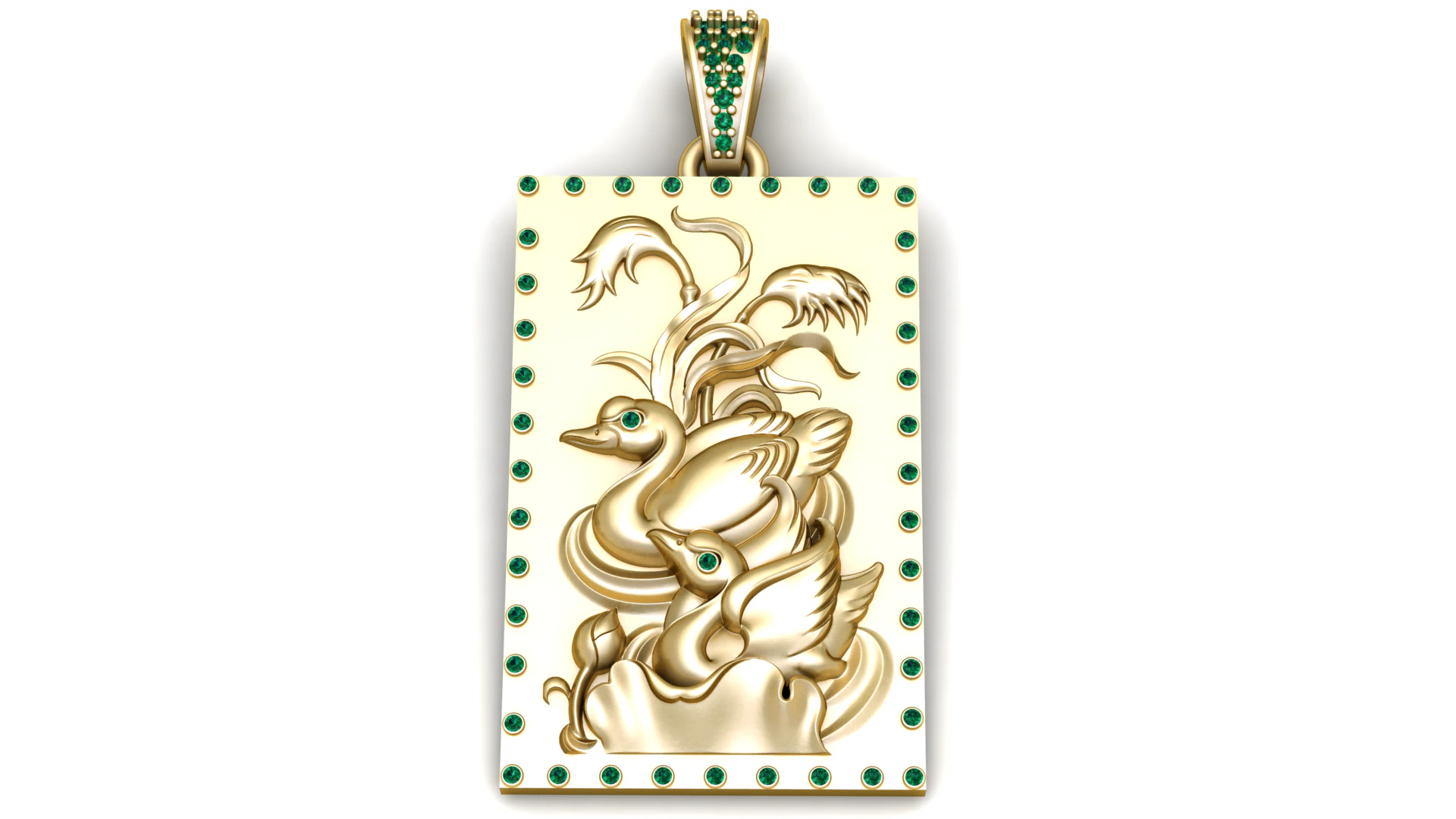 Emerald Swan Harmony Pendant 3D Print Model .c4d .max .obj .3ds .fbx .stl .blend