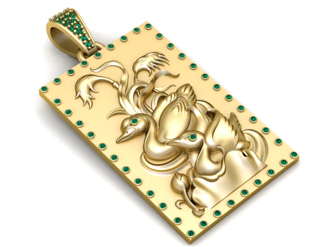 Emerald Swan Harmony Pendant 3D Print Model