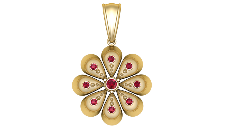 Golden Blossom Ruby Pendant 3D Model .c4d .max .obj .3ds .fbx .stl .blend 