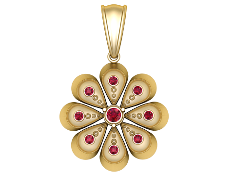 Golden Blossom Ruby Pendant 3D Модель