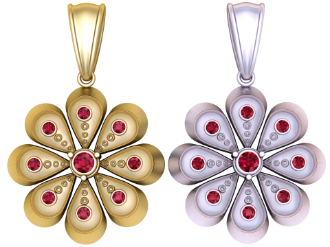 Golden Blossom Ruby Pendant 3D Model