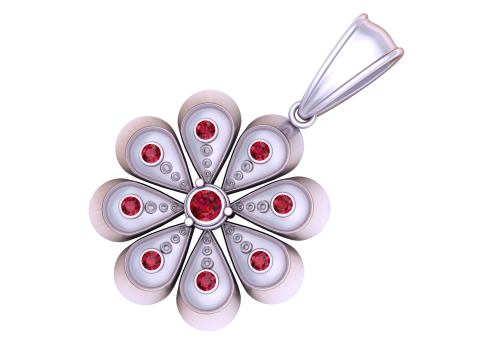 Golden Blossom Ruby Pendant 3D Model