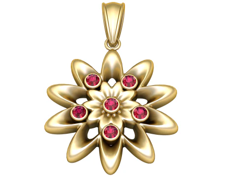 Double Bloom Ruby Pendant 3D Model