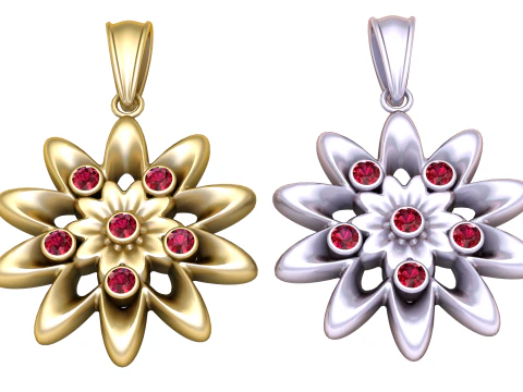 Double Bloom Ruby Pendant 3D Model