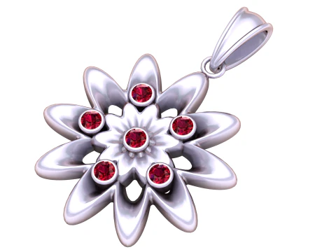 Double Bloom Ruby Pendant 3D Model