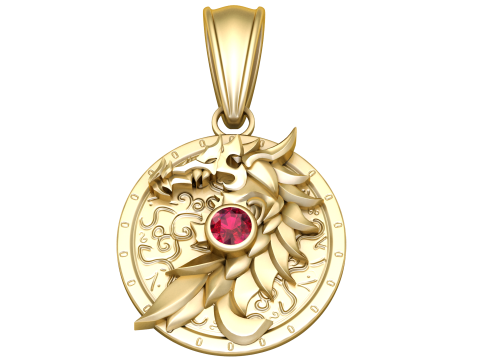 Silver Dragon Emblem Pendant with Ruby 3D Модель