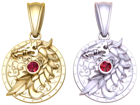 Silver Dragon Emblem Pendant with Ruby 3D Model