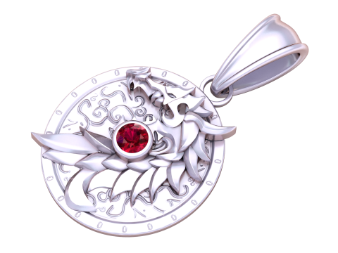 Silver Dragon Emblem Pendant with Ruby 3D Model