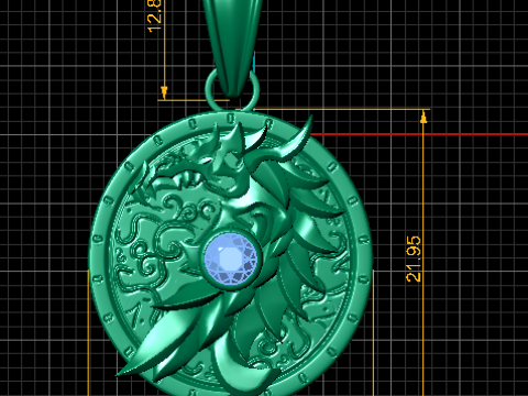 Silver Dragon Emblem Pendant with Ruby 3D Model